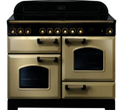 RANGEMASTER  Classic Deluxe 110 Electric Ceramic Range Cooker - Cream & Brass